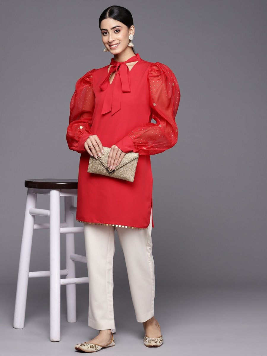 Ahalyaa Women's Crepe Red Tunic | Grocsy