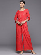 Ahalyaa Printed Crepe Basic Jumpsuit With Waist Tie-Ups | Grocsy