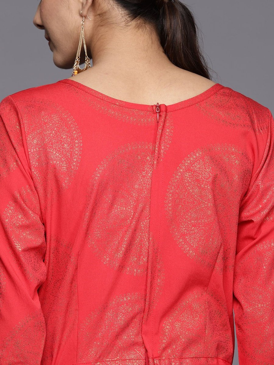 Ahalyaa Printed Crepe Basic Jumpsuit With Waist Tie-Ups | Grocsy