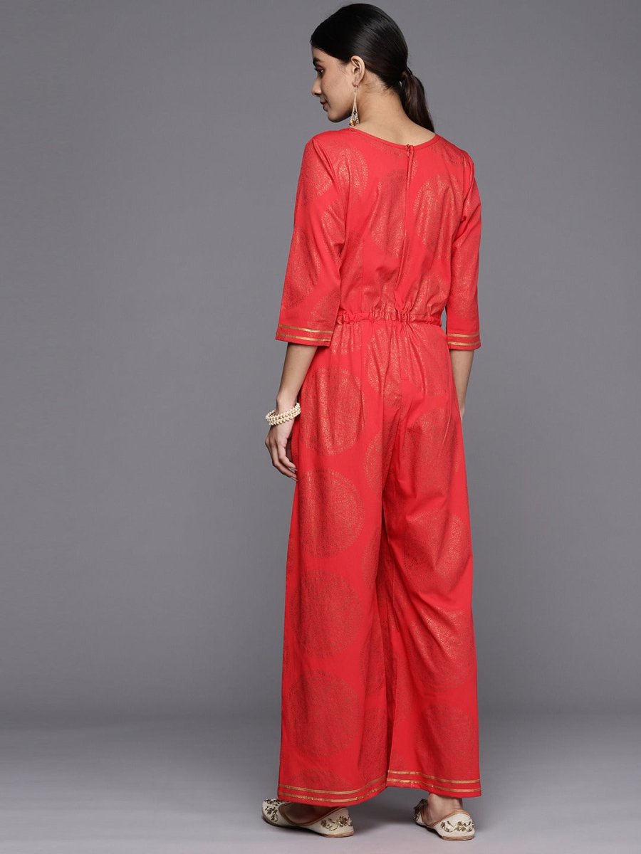 Ahalyaa Printed Crepe Basic Jumpsuit With Waist Tie-Ups | Grocsy