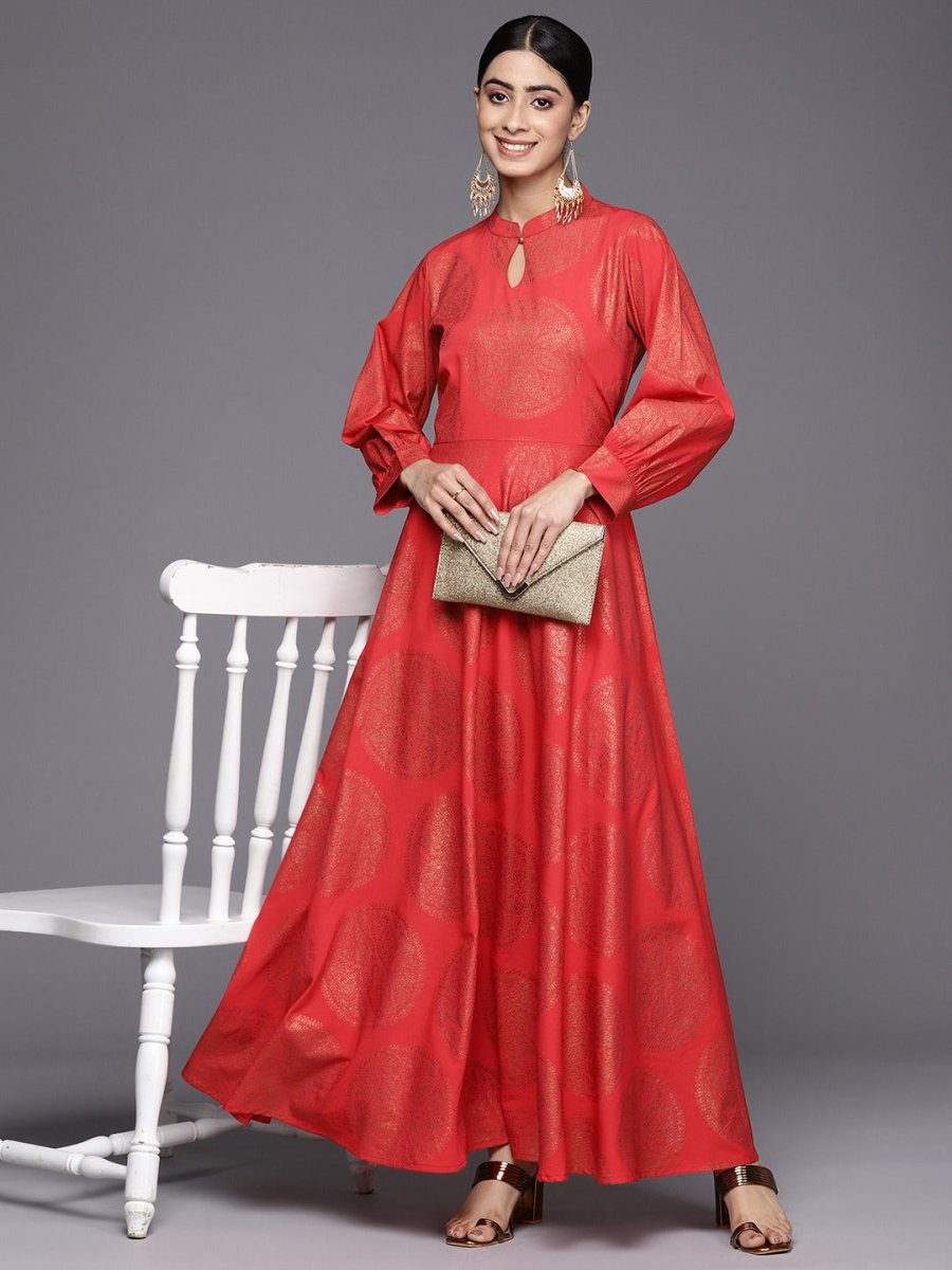 Ahalyaa Ethnic Motifs Keyhole Neck Ethnic Maxi Dress | Grocsy