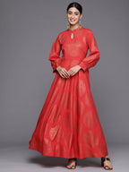 Ahalyaa Ethnic Motifs Keyhole Neck Ethnic Maxi Dress | Grocsy