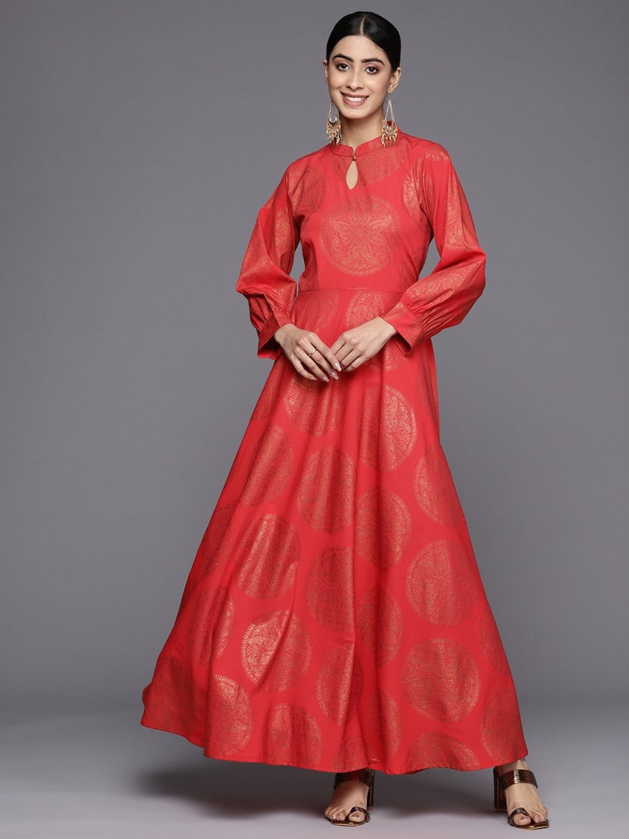 Ahalyaa Ethnic Motifs Keyhole Neck Ethnic Maxi Dress | Grocsy