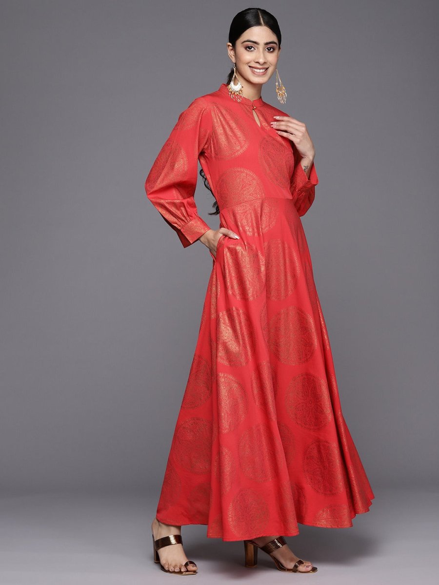 Ahalyaa Ethnic Motifs Keyhole Neck Ethnic Maxi Dress | Grocsy