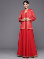 Ahalyaa Crepe Top With Skirt & Jacket | Grocsy