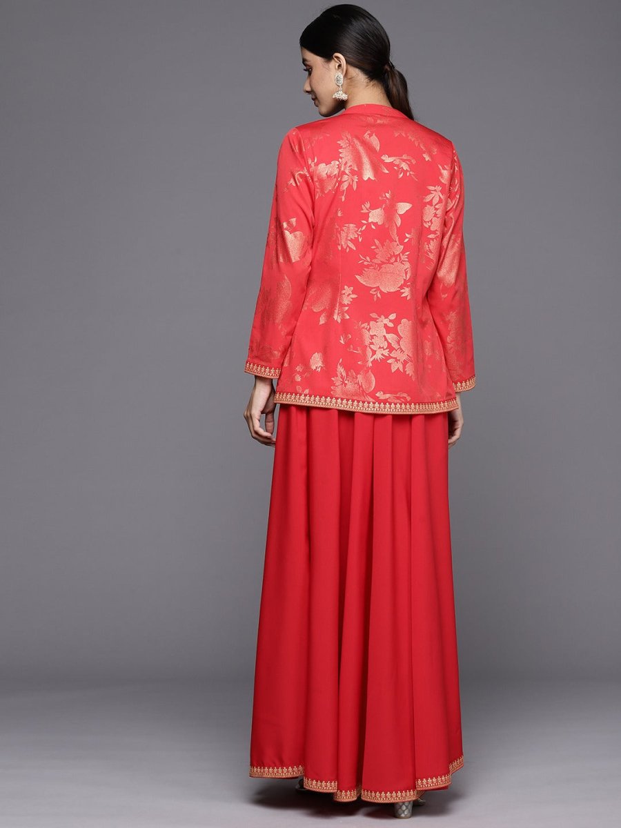 Ahalyaa Crepe Top With Skirt & Jacket | Grocsy