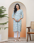 Vaasva Women Mint Cotton Printed Straight Kurti | Grocsy