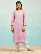 HOUSE OF KARI Cotton Floral Embroidered Chikankari Kurta | Grocsy