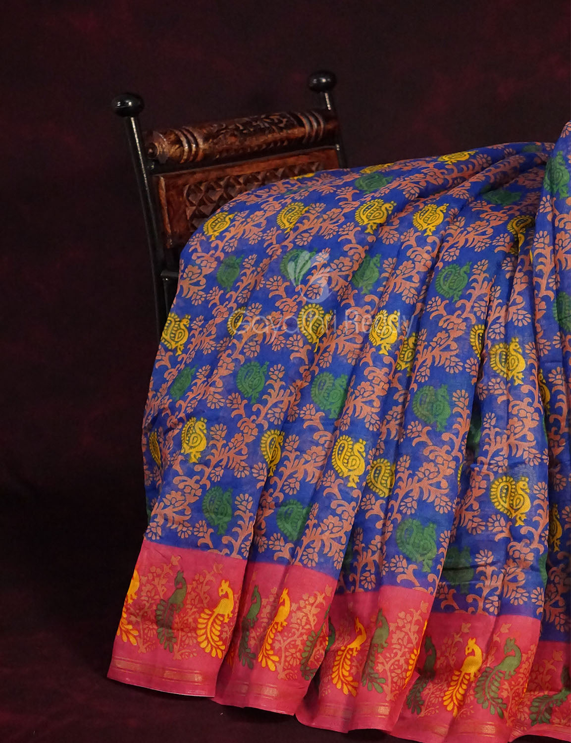 Blue Colour All Over Print Semi Chanderi Saree By Gayathri Reddy Designer Studio | Grocsy