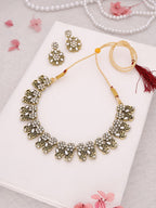 Tehzeeb Creations Luxurious Gold Polished White Colour Choker Necklace Set With Matching Earrings - Swadesiicart