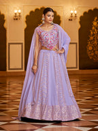Myra Lavender Gorgette Embroidered Designer Lehenga Choli | Grocsy