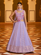 Myra Lavender Gorgette Embroidered Designer Lehenga Choli | Grocsy