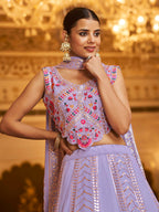 Myra Lavender Gorgette Embroidered Designer Lehenga Choli | Grocsy