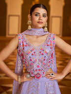 Myra Lavender Gorgette Embroidered Designer Lehenga Choli | Grocsy