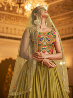 Myra Folurecent Green Gorgette Embroidered Designer Lehenga Choli | Grocsy