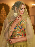 Myra Folurecent Green Gorgette Embroidered Designer Lehenga Choli | Grocsy