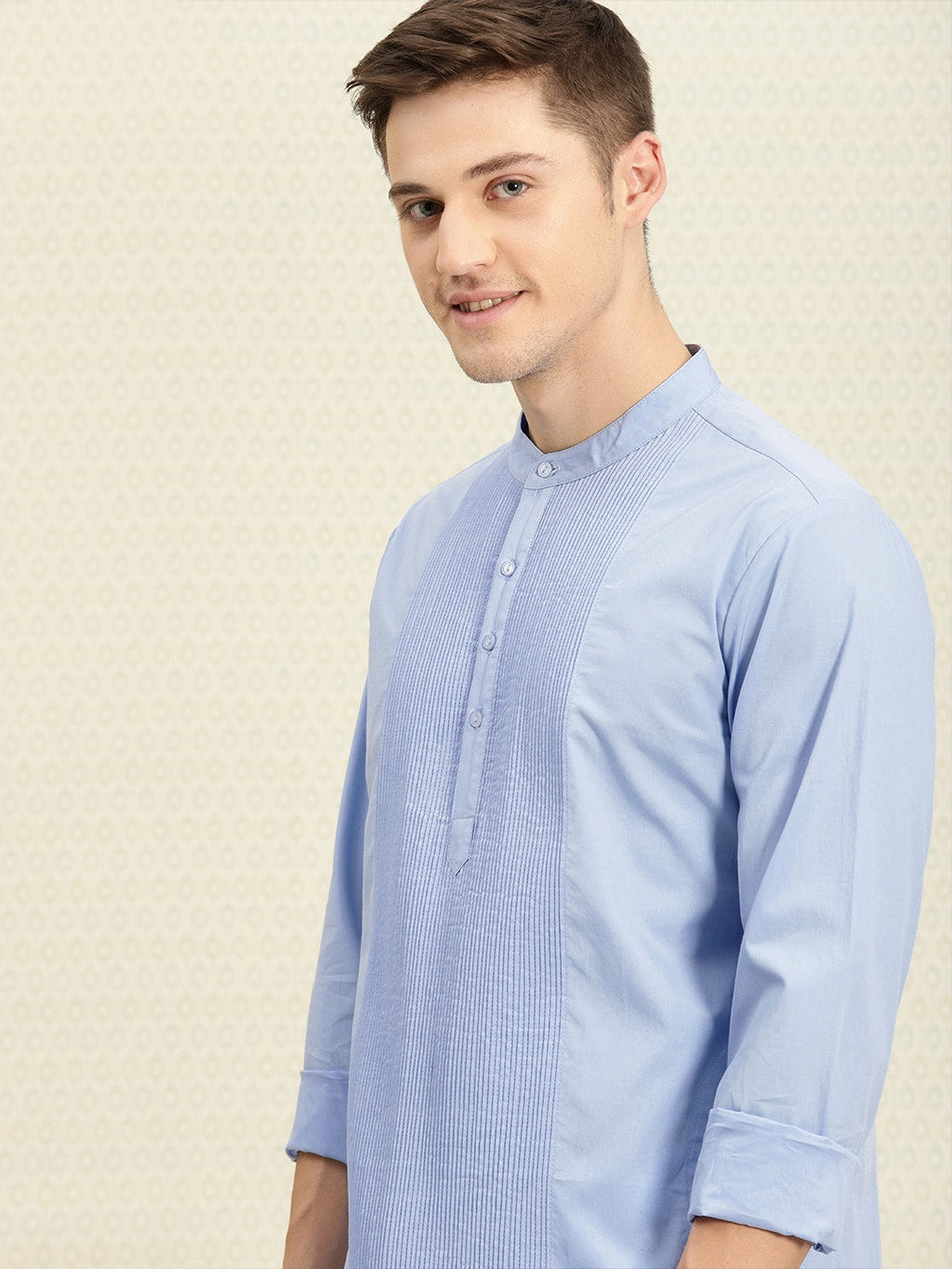 House of Pataudi Men Blue Solid Straight Kurta | Grocsy