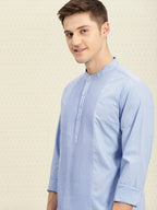 House of Pataudi Men Blue Solid Straight Kurta | Grocsy