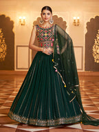 Myra Green Gorgette Embroidered Designer Lehenga Choli | Grocsy