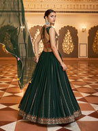 Myra Green Gorgette Embroidered Designer Lehenga Choli | Grocsy