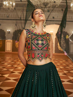 Myra Green Gorgette Embroidered Designer Lehenga Choli | Grocsy