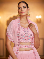 Myra Pink Gorgette Embroidered Designer Lehenga Choli | Grocsy