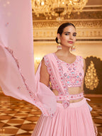 Myra Pink Gorgette Embroidered Designer Lehenga Choli | Grocsy
