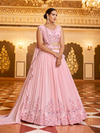 Myra Pink Gorgette Embroidered Designer Lehenga Choli | Grocsy