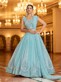 Myra Sky Gorgette Embroidered Designer Lehenga Choli | Grocsy