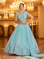 Myra Sky Gorgette Embroidered Designer Lehenga Choli | Grocsy