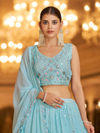 Myra Sky Gorgette Embroidered Designer Lehenga Choli | Grocsy