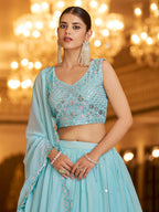 Myra Sky Gorgette Embroidered Designer Lehenga Choli | Grocsy