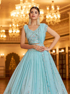 Myra Sky Gorgette Embroidered Designer Lehenga Choli | Grocsy