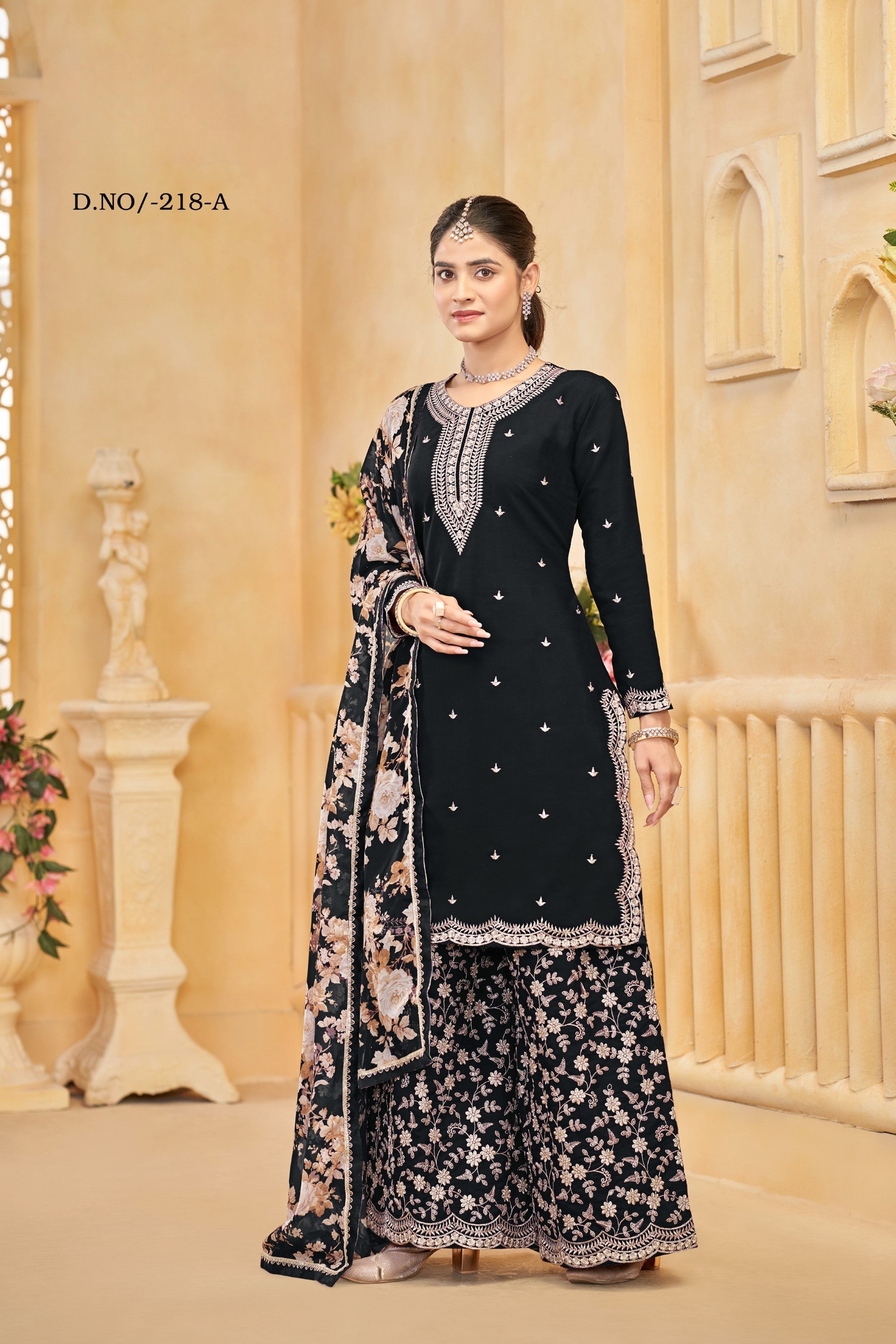 Anaita Black Roman Silk Embroidered Salwar Suit | Grocsy