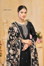 Anaita Black Roman Silk Embroidered Salwar Suit | Grocsy