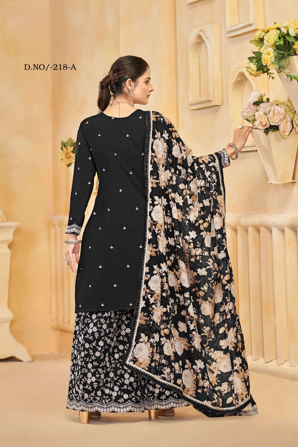 Anaita Black Roman Silk Embroidered Salwar Suit | Grocsy