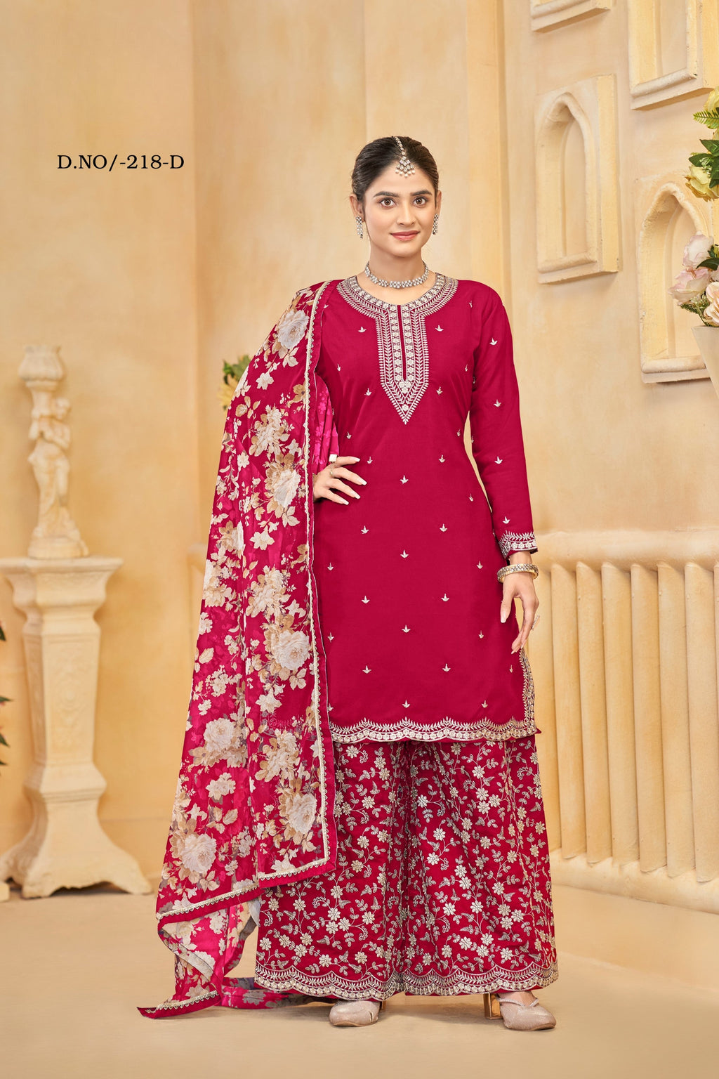 Anaita Red Roman Silk Embroidered Salwar Suit | Grocsy
