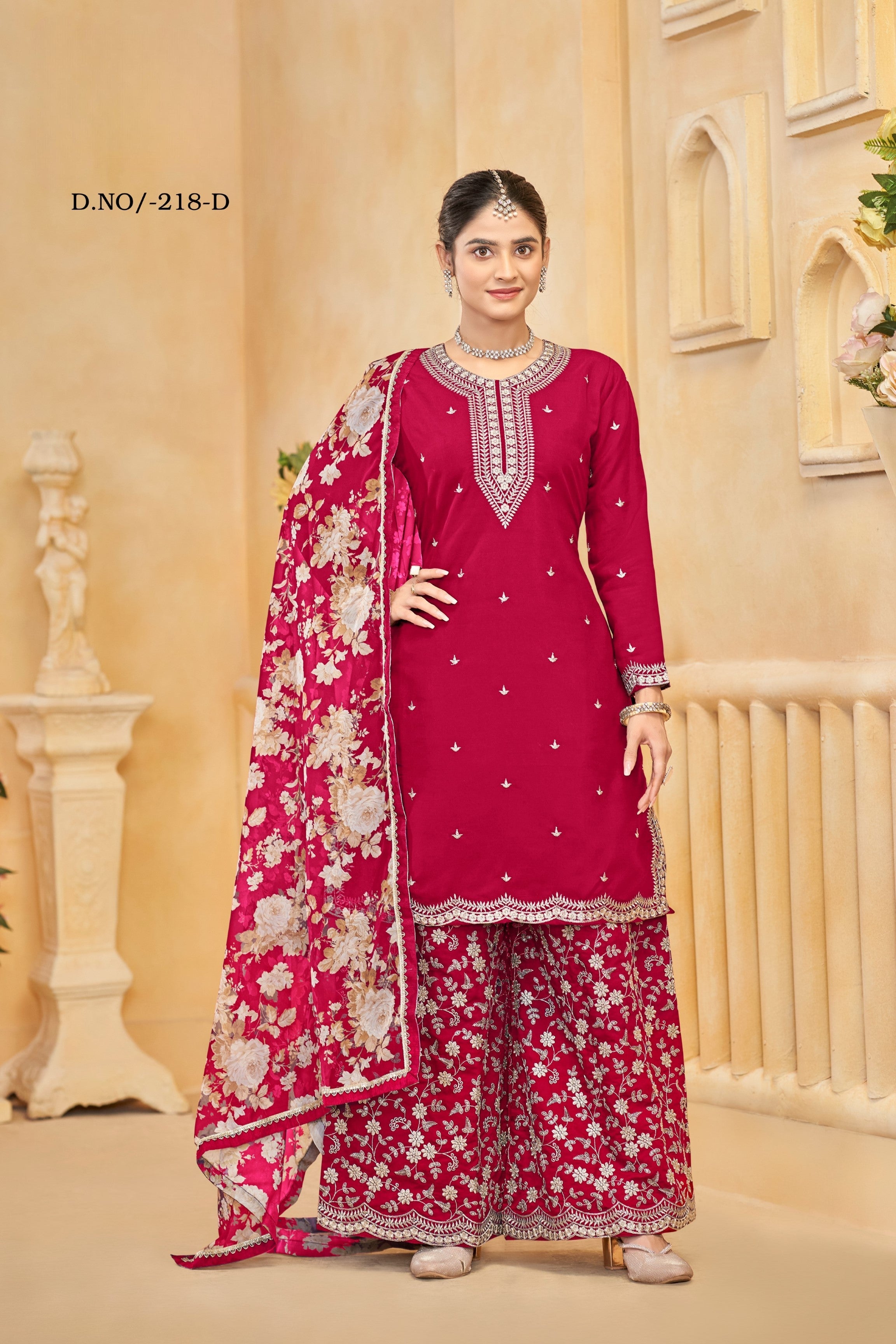 Anaita Red Roman Silk Embroidered Salwar Suit | Grocsy