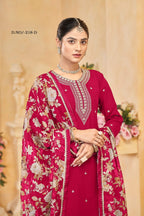 Anaita Red Roman Silk Embroidered Salwar Suit | Grocsy