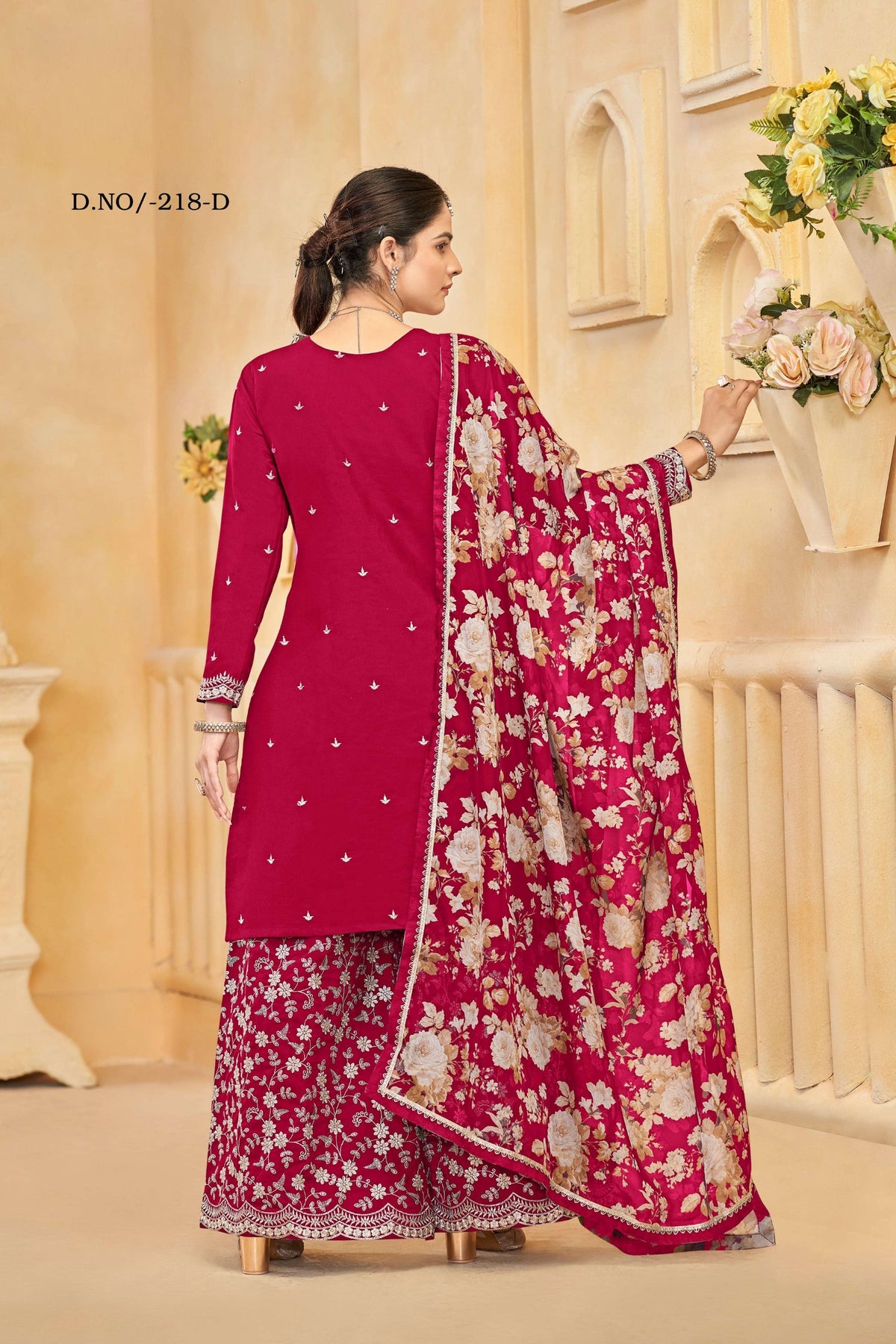 Anaita Red Roman Silk Embroidered Salwar Suit | Grocsy