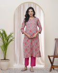 Vaasva Women Charcoal Cotton Printed Straight Kurti | Grocsy