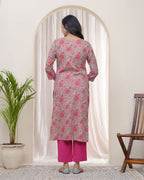 Vaasva Women Charcoal Cotton Printed Straight Kurti | Grocsy