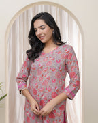 Vaasva Women Charcoal Cotton Printed Straight Kurti | Grocsy