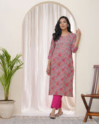 Vaasva Women Charcoal Cotton Printed Straight Kurti | Grocsy