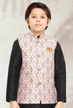 Raivat Ethnic Banarasi Silk Digital Printed Kurta Pajama With Jacket In Light Pink Colour | Grocsy