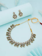 Tehzeeb Creations Luxurious Gold Polished White Colour Choker Necklace Set With Matching Earrings - Swadesiicart