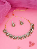 Tehzeeb Creations Luxurious Gold Polished White Colour Choker Necklace Set With Matching Earrings - Swadesiicart
