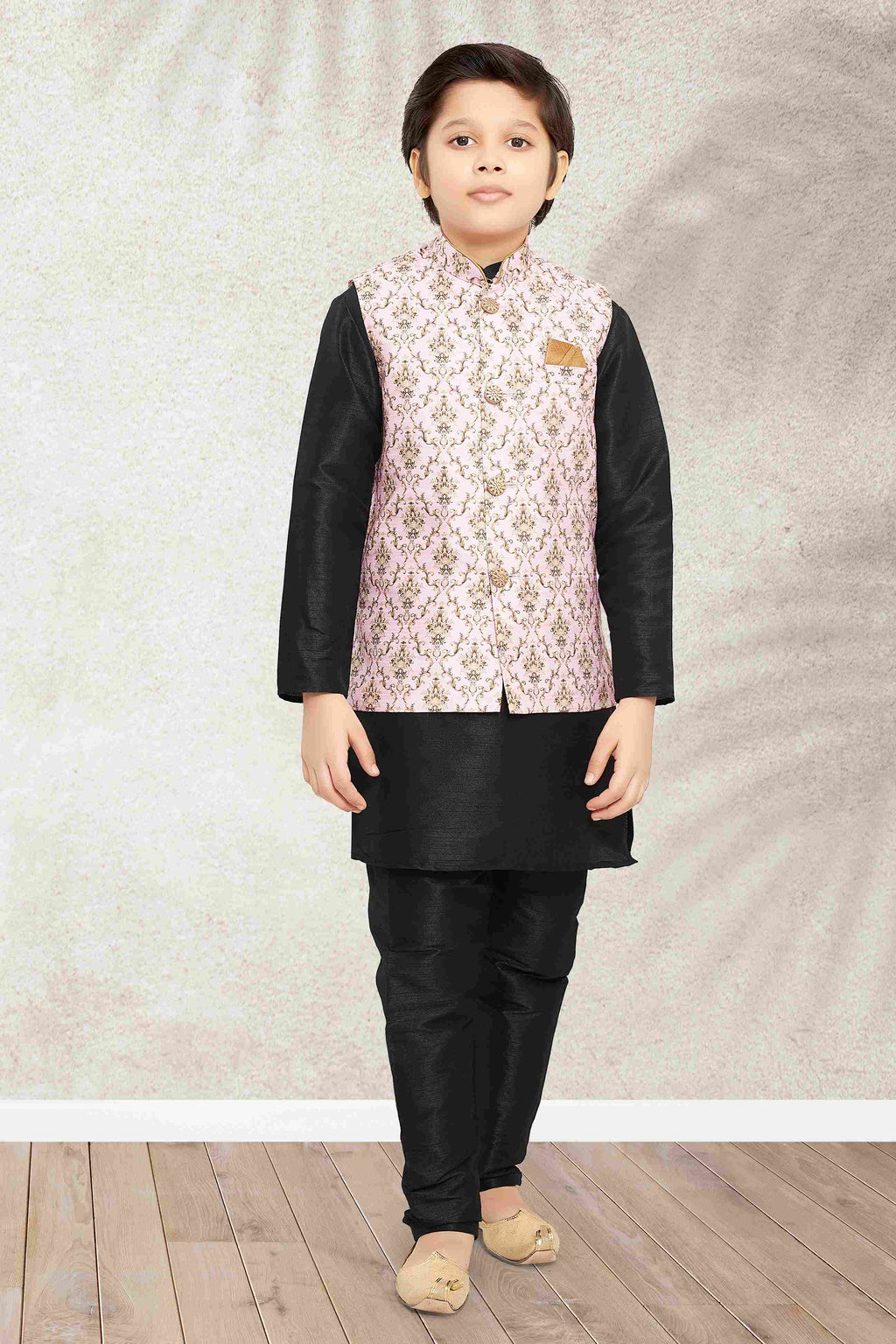 Raivat Ethnic Banarasi Silk Digital Printed Kurta Pajama With Jacket In Light Pink Colour | Grocsy