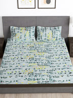 Story@home Arena Grey & Blue Floral Printed 180 TC Bedsheet & Pillow Covers | Grocsy