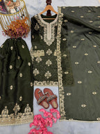 Anaita Mehendi Silk Readymade Suit with Embroidery & Diamond Work | Grocsy